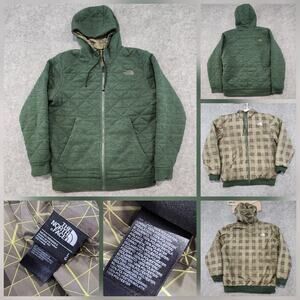 The North Face TNF Mens L Large Green Fleece Insulated Hooded Reversible Jacket